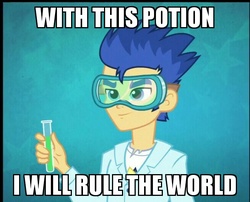 Size: 654x529 | Tagged: safe, screencap, flash sentry, acadeca, equestria girls, g4, my little pony equestria girls: friendship games, clothes, image macro, lab coat, male, meme, potion, solo