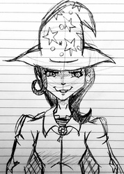 Size: 2214x3106 | Tagged: safe, artist:bestpicturesever, trixie, human, g4, no second prances, female, high res, humanized, lined paper, monochrome, sketch, solo, traditional art, trixie's glare