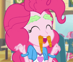 Size: 500x422 | Tagged: safe, screencap, pinkie pie, equestria girls, g4, my little pony equestria girls: rainbow rocks, animated, carrot, cropped, cute, diapinkes, female, food, gif, pinkie being pinkie, silly, silly human
