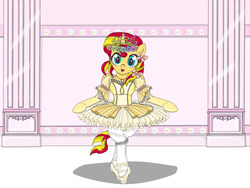 Size: 3200x2400 | Tagged: safe, artist:avchonline, sunset shimmer, pony, unicorn, g4, ballerina, ballet, ballet slippers, bipedal, canterlot royal ballet academy, clothes, dress, female, high res, puffy sleeves, solo, tutu