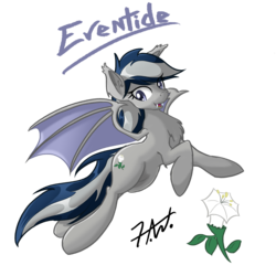 Size: 3000x3000 | Tagged: safe, artist:muggyheatwave, oc, oc only, oc:daturea eventide, bat pony, pony, cute, cutie mark, fangs, flower, fluffy, flying, looking at you, open mouth, simple background, smiling, solo, spread wings, transparent background