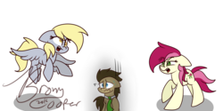 Size: 4000x2000 | Tagged: safe, artist:lynchristina, derpy hooves, doctor whooves, roseluck, time turner, pegasus, pony, g4, doctor whooves gets all the mares, female, floppy ears, male, mare, nervous, redraw, rivalry, ship:doctorderpy, ship:doctorrose, shipping, shipping war, simple background, straight, transparent background