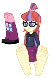 Size: 3952x5872 | Tagged: dead source, safe, artist:umbreonthewhovian, moondancer, equestria girls, g4, barefoot, boots, discarded clothing, equestria girls-ified, feet, female, foot fetish, foot focus, soles, solo, toes