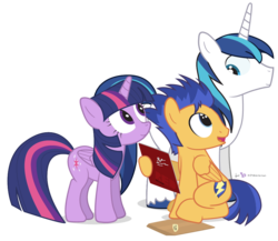Size: 950x825 | Tagged: safe, artist:dm29, flash sentry, shining armor, twilight sparkle, alicorn, pony, g4, female, gift giving, mare, record, simple background, transparent background, trio, twilight sparkle (alicorn)