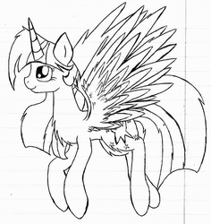 Size: 1024x1086 | Tagged: safe, artist:mufflinka, twilight sparkle, alicorn, pony, g4, chest fluff, female, grayscale, lined paper, mare, monochrome, solo, traditional art, twilight sparkle (alicorn)