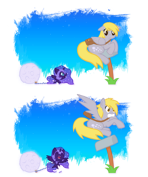 Size: 900x1076 | Tagged: safe, artist:4as, derpy hooves, nightmare moon, chain chomp, g4, barking, behaving like a dog, chains, filly, flash game, floppy ears, mailbag, mailbox, moon, nightmare woon, the legend of zelda