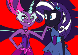 Size: 840x592 | Tagged: safe, artist:trixiedusk09, nightmare rarity, sci-twi, twilight sparkle, equestria girls, g4, my little pony equestria girls: friendship games, female, lesbian, midnight sparkle, shipping