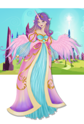 Size: 2000x2941 | Tagged: safe, artist:moryartix, princess cadance, human, g4, clothes, crystal empire, dress, eared humanization, female, high res, horn, horned humanization, humanized, solo, winged humanization