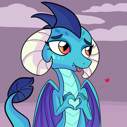 Size: 1267x1267 | Tagged: safe, artist:tjpones, princess ember, dragon, g4, gauntlet of fire, :p, bedroom eyes, cute, emberbetes, female, heart, heart hands, solo, tongue out