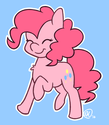 Size: 1119x1276 | Tagged: safe, artist:estrill, pinkie pie, earth pony, pony, g4, blue background, chest fluff, cute, diapinkes, eyes closed, female, mare, simple background, solo