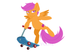 Size: 1600x1130 | Tagged: safe, artist:violyre, scootaloo, pegasus, pony, g4, bipedal, cutie mark, female, minimalist, scooter, simple background, solo, the cmc's cutie marks, transparent background