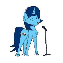 Size: 500x507 | Tagged: safe, artist:toanderic, oc, oc only, oc:sweet cakes, pony, unicorn, animated, animation test, female, mare, microphone, singing, solo