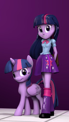 Size: 810x1440 | Tagged: safe, artist:vinuldash, twilight sparkle, human, equestria girls, g4, 3d, 3d model, arm behind back, clothes, cute, female, human ponidox, pleated skirt, self ponidox, shoes, skirt, smiling, socks, solo, source filmmaker, twiabetes, twilight sparkle (alicorn)