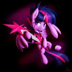 Size: 4000x4000 | Tagged: safe, artist:whazzam95, part of a set, twilight sparkle, alicorn, pony, g4, absurd resolution, alternate hairstyle, electric guitar, female, guitar, looking at you, mare, musical instrument, punklight sparkle, solo, twilight sparkle (alicorn)