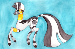 Size: 1024x664 | Tagged: safe, artist:enuwey, zecora, zebra, g4, female, gradient background, simple background, solo, traditional art, watercolor painting