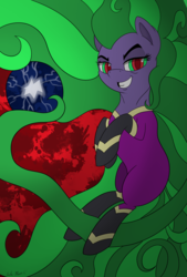 Size: 1378x2039 | Tagged: safe, artist:lula-moonarts, mane-iac, g4, electro orb, female, grin, solo