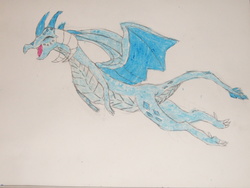 Size: 2848x2136 | Tagged: safe, artist:dragonart126, princess ember, dragon, g4, eyes closed, female, flying, high res, smiling, solo, traditional art