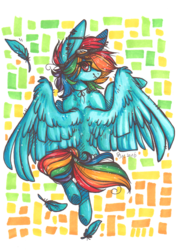 Size: 888x1239 | Tagged: safe, artist:tay-niko-yanuciq, rainbow dash, g4, ear piercing, female, goggles, looking back, piercing, rear view, simple background, solo, traditional art, transparent background