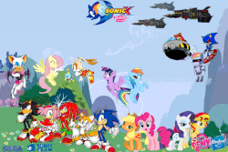 Size: 900x600 | Tagged: safe, artist:trungtranhaitrung, applejack, pinkie pie, rainbow dash, rarity, sunset shimmer, twilight sparkle, pony, equestria girls, g4, amy rose, crossover, doctor eggman, egg carrier, gif, hasbro, knuckles the echidna, male, metal sonic, miles "tails" prower, my little pony logo, non-animated gif, r-dash 5000, rouge the bat, sega, shadow the hedgehog, sonic team, sonic the hedgehog, sonic the hedgehog (series), twilight sparkle (alicorn)