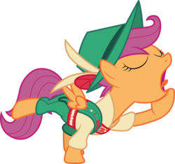 Size: 6151x5767 | Tagged: safe, artist:cloudy glow, scootaloo, pegasus, pony, g4, on your marks, .ai available, absurd resolution, clothes, female, lederhosen, simple background, solo, transparent background, vector, yodeling, yodeloo