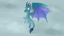 Size: 2560x1440 | Tagged: safe, artist:threepancakes, princess ember, dragon, g4, female, flying, solo