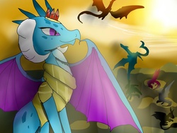 Size: 1600x1200 | Tagged: safe, artist:nuttypanutdy, princess ember, dragon, g4, gauntlet of fire, armor, crown, dragon lord ember, female, jewelry, queen, smiling, solo