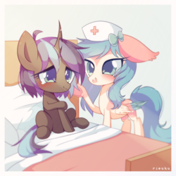Size: 1024x1024 | Tagged: safe, artist:riouku, oc, oc only, changeling, pegasus, pony, commission, female, mare, nurse, passepartout