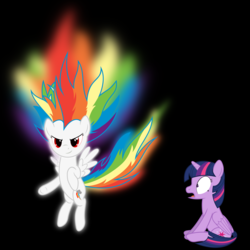 Size: 5000x5000 | Tagged: safe, artist:waveywaves, rainbow dash, twilight sparkle, alicorn, pony, g4, absurd resolution, black background, female, mare, simple background, super rainbow dash, twilight sparkle (alicorn)
