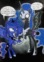 Size: 2209x3098 | Tagged: safe, artist:darkest-lunar-flower, nightmare moon, princess luna, g4, crying, high res, shackles, traditional art