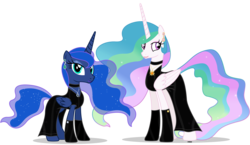 Size: 6050x3500 | Tagged: safe, artist:a4r91n, princess celestia, princess luna, alicorn, pony, g4, beautiful, black dress, choker, clothes, dress, earring, fancy, female, jewelry, lipstick, little black dress, looking at you, mare, piercing, royal sisters, siblings, simple background, sisters, transparent background, vector