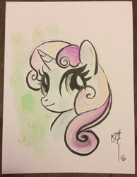 Size: 2257x2905 | Tagged: safe, artist:sara richard, sweetie belle, g4, female, high res, photo, sketch, solo, traditional art, watercolor painting