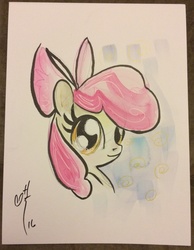 Size: 2289x2945 | Tagged: safe, artist:sara richard, apple bloom, g4, female, high res, photo, sketch, solo, traditional art, watercolor painting