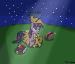 Size: 1762x1498 | Tagged: safe, artist:shabrina025, flash sentry, twilight sparkle, equestria girls, g4, my little pony equestria girls: friendship games, album, blushing, book, cute, date, diasentres, embrace, female, hug, male, music, night, present, ship:flashlight, shipping, straight, twiabetes, valentine's day, winghug