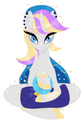 Size: 1400x2000 | Tagged: safe, artist:orcakisses, oc, oc only, oc:tealight, pony, unicorn, crystal ball, earring, looking at you, piercing, pillow, simple background, transparent background, vector
