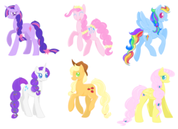 Size: 3285x2389 | Tagged: safe, artist:orcakisses, applejack, fluttershy, pinkie pie, rainbow dash, rarity, twilight sparkle, g4, braid, braided tail, high res, mane six, simple background, transparent background, vector