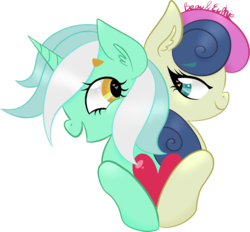Size: 1756x1630 | Tagged: safe, artist:orcakisses, artist:vivian reed, bon bon, lyra heartstrings, sweetie drops, earth pony, pony, unicorn, g4, best friends, ear fluff, female, grin, heart, heart eyes, lesbian, ship:lyrabon, shipping, simple background, smiling, transparent background, vector, wingding eyes