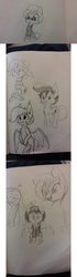 Size: 1280x4560 | Tagged: safe, artist:tjpones, oc, oc only, oc:holly wood, oc:murder slice, bat pony, pony, clothes, floppy ears, grayscale, monochrome, necktie, scarf, sharp teeth, sketch, sketch dump, smiling, suit, sunglasses, sweater, talent agent, toothy grin, traditional art