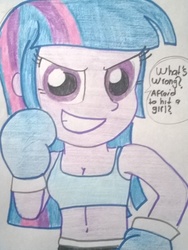 Size: 1248x1661 | Tagged: safe, artist:toyminator900, twilight sparkle, equestria girls, g4, boxing, boxing gloves, dialogue, female, looking at you, solo, traditional art