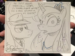 Size: 1024x768 | Tagged: safe, artist:andy price, observer (g4), princess luna, g4, breaking the fourth wall, looking at you, sketch, traditional art