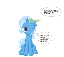 Size: 1272x1128 | Tagged: safe, artist:zharkaer, trixie, oc, oc:anon, human, g4, best pony, cute, diatrixes, disembodied hand, floppy ears, grin, hand, offscreen character, petting, simple background, smiling, speech bubble, transparent background, wink