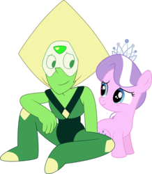 Size: 1024x1173 | Tagged: safe, artist:craftyallie, diamond tiara, earth pony, gem (race), pony, g4, crossover, duo, duo female, female, filly, foal, gem, peridot, peridot (steven universe), simple background, steven universe, transparent background