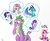 Size: 1030x840 | Tagged: safe, artist:cogweaver, princess cadance, princess ember, rarity, spike, starlight glimmer, sweetie belle, dragon, pony, :t, :v, adult, adult spike, bedroom eyes, cadance laughs at your misery, colored, confused, cute, emberbetes, emberspike, eyes closed, female, floppy ears, frown, funny, funny as hell, gritted teeth, hilarious in hindsight, laughing, lol, male, older, older spike, older sweetie belle, open mouth, question mark, scrunchy face, shipping, simple background, smiling, sparity, sparlight, spikabetes, spike gets all the mares, spikebelle, straight, thought bubble, tsundember, tsundere, white background, with great power comes great shipping, worried