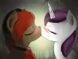 Size: 680x510 | Tagged: safe, artist:kettufox, oc, oc only, oc:qewerka, oc:tamara, cute, kissing, oc x oc, shipping