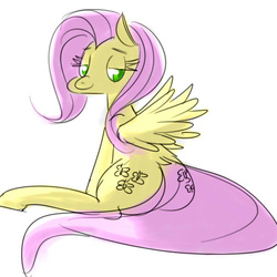 Size: 600x600 | Tagged: safe, artist:dragoncircle, fluttershy, g4, butt, cute, doodle, female, plot, sitting, sketch, smiling, solo, tired