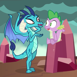 Size: 1200x1200 | Tagged: safe, artist:dm29, princess ember, spike, dragon, g4, gauntlet of fire, cute, duo, emberbetes, nervous, sitting