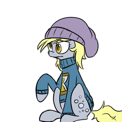 Size: 750x750 | Tagged: safe, artist:craftykraken, derpy hooves, pegasus, pony, g4, cap, clothes, female, hat, mare, solo, sweater