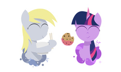 Size: 3500x2100 | Tagged: safe, artist:limejerry, derpy hooves, twilight sparkle, alicorn, pony, g4, chopsticks, cookie, eating, eyes closed, female, food, high res, magic, mare, telekinesis, twilight sparkle (alicorn)