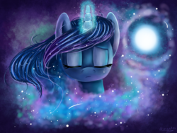 Size: 2800x2100 | Tagged: safe, artist:wingsterwin, princess luna, alicorn, pony, g4, bust, eyes closed, female, high res, mare, moon, sad, solo, space, stars