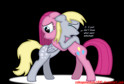 Size: 2818x1920 | Tagged: safe, artist:pajama-ham, derpy hooves, pinkie pie, pegasus, pony, g4, crying, female, hug, i just don't know what went wrong, mare, pinkamena diane pie, sad