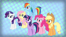 Size: 3200x1800 | Tagged: safe, artist:aethon056, applejack, fluttershy, pinkie pie, rainbow dash, rarity, twilight sparkle, alicorn, pony, g4, female, group shot, happy, mane six, mare, smiling, twilight sparkle (alicorn), vector, wallpaper